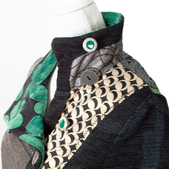 DESIGUAL Embroidered Long Sleeve Patterned Cotton/Wool Blend Coat - Picture 10 of 15